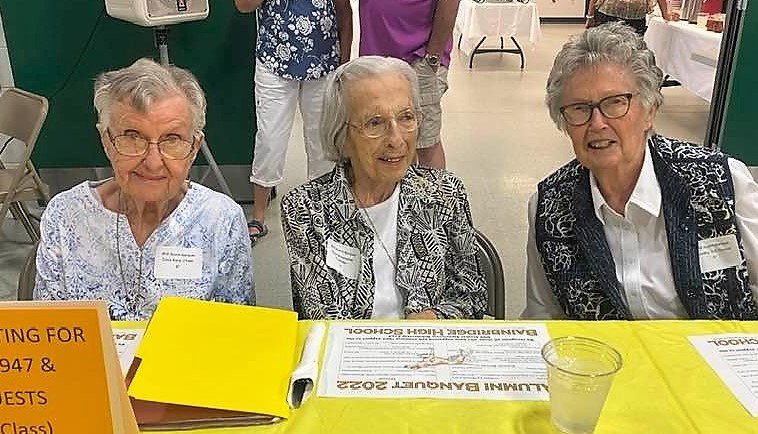 Three members of the class of 1947, who have been friends since grade school, were honored at the BHS Alumni Banquet. They are, from left, Doris Keck O’Hair, Alice Shoemaker Clodfelter and Dorothy Job Houser. Their class graduated from BHS 75 years ago.